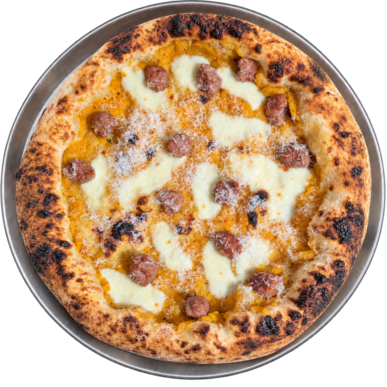 Roast heirloom pumpkin and pork sausage pizza
